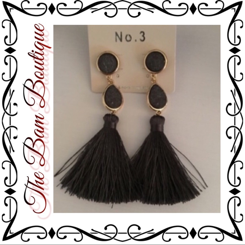 Druzy Pear Shape Tassel Dangle Earring